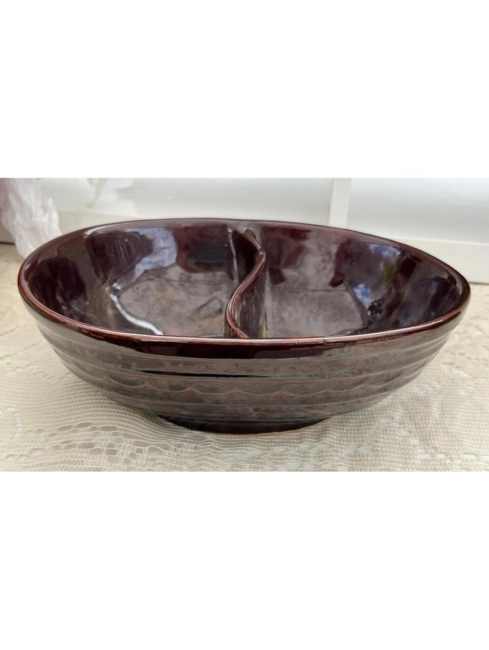 Marcrest Stoneware Daisy Dot Brown Divided Serving Dish Daisy Dot